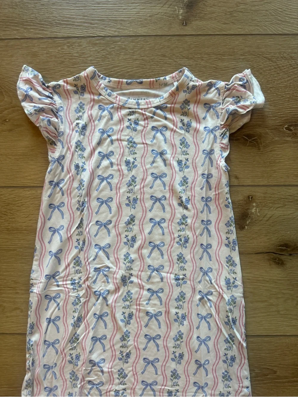 Girls' Light Pink Bow-Print Ruffle Nightgown
